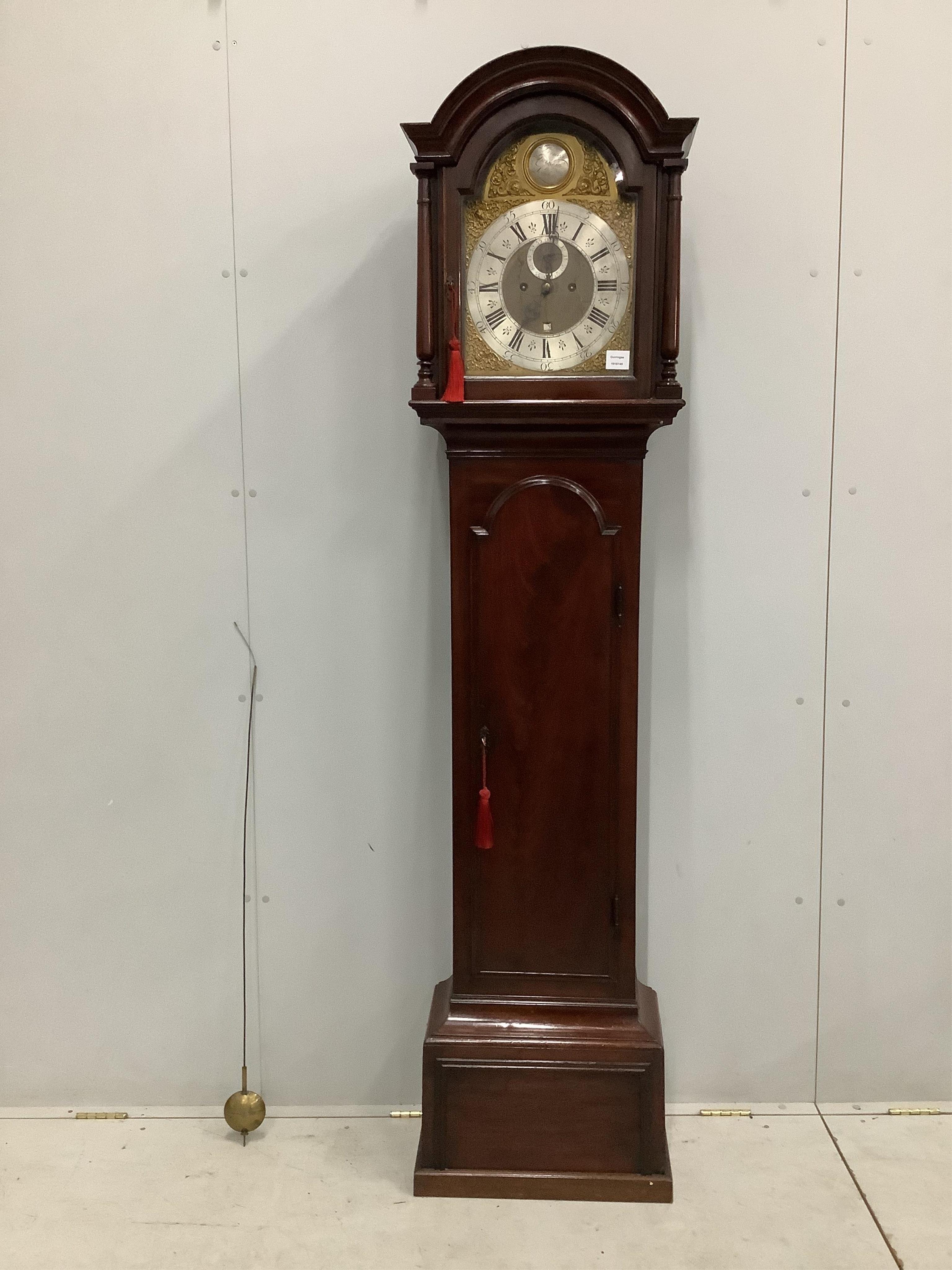 James Inglish, London, a George III mahogany eight day longcase clock, height 206cm. Condition - fair but case reduced